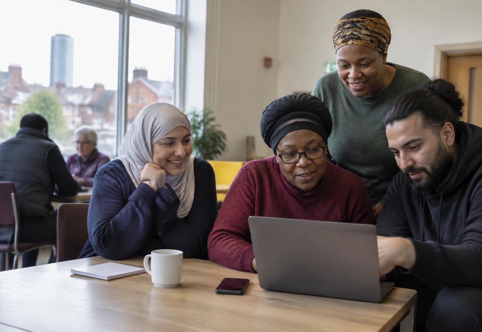 Birmingham residents sharing digital skills at a community centre